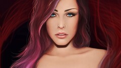 face redhead Women blue eyes artwork looking at viewer long hair