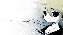 Faces blondes blue eyes earphones short hair vocaloid kagamine 