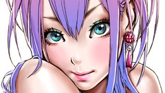 Faces earrings anime girls blue eyes purple hair yamashita 
