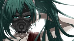 Faces long hair green eyes hatsune miku vocaloid green hair gas 
