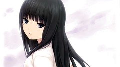 Faces shirts long hair anime girls blue eyes black hair 