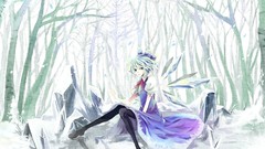 Fairies bows blue hair anime girls short hair touhou cirno 