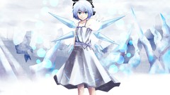 Fairies bows blue hair anime girls short hair touhou cirno hair 
