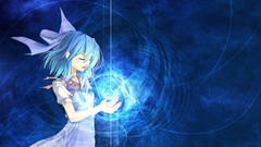 Fairies bows blue hair anime girls short hair touhou cirno hair 