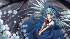 Fairies bows blue hair anime girls short hair touhou cirno hair 