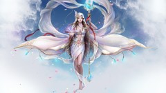 Fairies staff flower petals artwork fantasy art