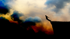 falling Men cliff jumping suicide sky silhouette