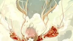 Falling pink hair anime girls artwork thigh highs long ears