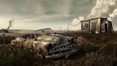 fallout wasteland video games artwork apocalyptic wreck Beige