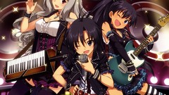 Fangs instruments guitars microphones skirts anime girls wink 