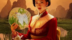 Fans asians digital art fantasy art chinese dress