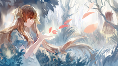 fantasy art Anime anime girls nature brunette long hair Women