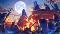 fantasy art Anime destruction artwork City moon