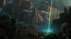 fantasy art artwork cactus Lightning cyan