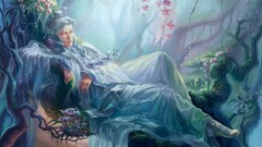 fantasy art artwork closed eyes Flowers