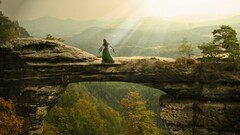 fantasy art artwork fantasy girl landscape nature rock forest