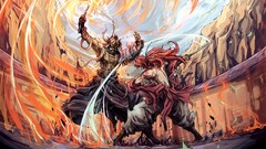 fantasy art artwork warrior Anime anime men sword battle fire