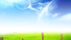 fantasy art digital art fence space art field grass sky