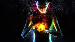 fantasy art fire digital art Women glowing eyes cgi