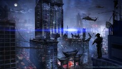 fantasy art futuristic dark military Asia Helicopters artwork