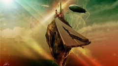 Fantasy art roads blimps