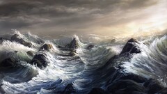 fantasy art Sea nature sky artwork storm waves