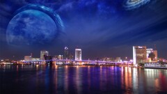 fantasy art space art cityscape water digital art reflection sky