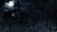 fantasy art spooky Gothic House night moon dark gates