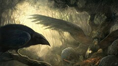 fantasy art wings angel Birds forest