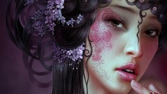 fantasy art Women face Flowers digital art long hair makeup