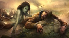 Fantasy astronauts Beaches mermaids cosmonaut science fiction 