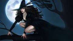 Fantasy black autumn moon light witch Halloween drawings full 
