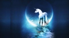 Fantasy blue moon moonlight unicorns digital art