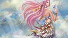 Fantasy Butterflies pink hair long hair fantasy art