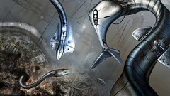 Fantasy cityscapes Robots snakes