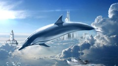 Fantasy clouds ships Dolphins