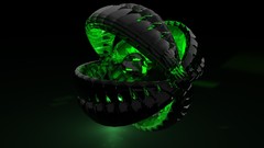 Fantasy dark green moon abstract smiley cgi