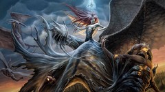 Fantasy dark woman game wings Dragons Monsters beasts