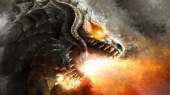 Fantasy fire Dragons Monsters paintings red eyes scales flames 