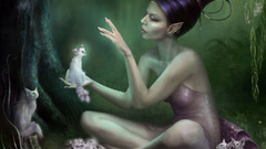 Fantasy girl forest magic cats elf queen