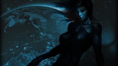 fantasy girl planet space art closed eyes digital art Women dark