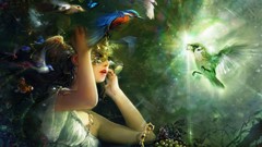 Fantasy happiness woman Birds Fairies tales masks artwork 