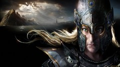 Fantasy Mountains clouds elves armor Warriors helmets long hair 