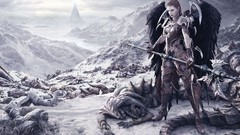 Fantasy Mountains wings Monsters Warriors black angel aion 