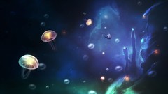 Fantasy mushrooms jellyfish strange planets skies outer space 