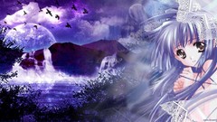 Fantasy night Space Stars purple Anime long hair scenic