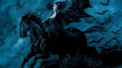 Fantasy night woman abstract wings vampire rider bats artwork