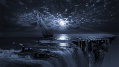 Fantasy ocean clouds ships