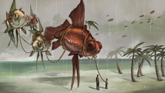 Fantasy rain fish flying Beaches concept art digital art 