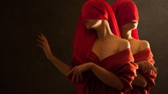 Fantasy red brown twins veil artistic